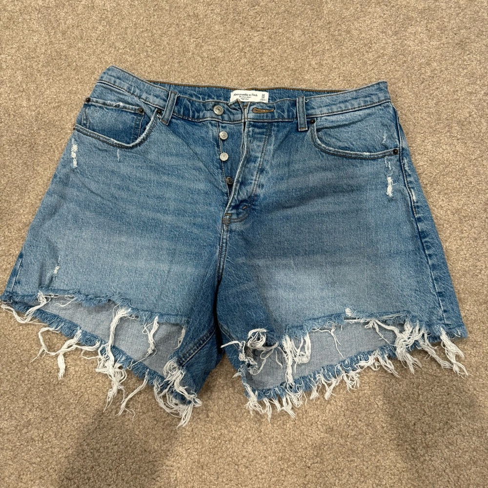 Abercrombie & Fitch Distressed Dad Short high rise Blue Denim Jean Shorts
